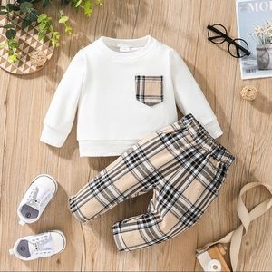 PatPat 2-Piece Long Sleeve Sweatshirt and Plaid Sweatpants